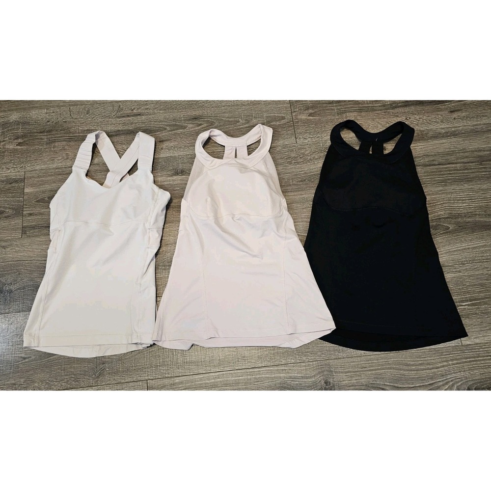 3-Lululemon Tanks Run Make it Count Fitted Built in Bra Pink White Black Sz 6